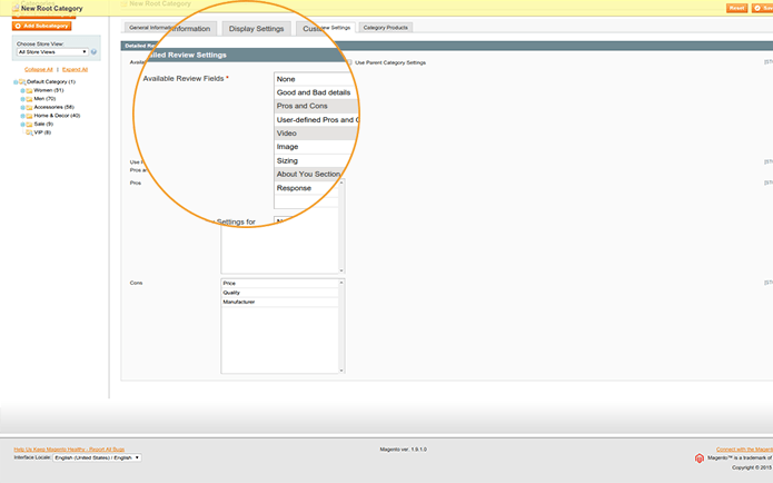 Configure displaying fields per category